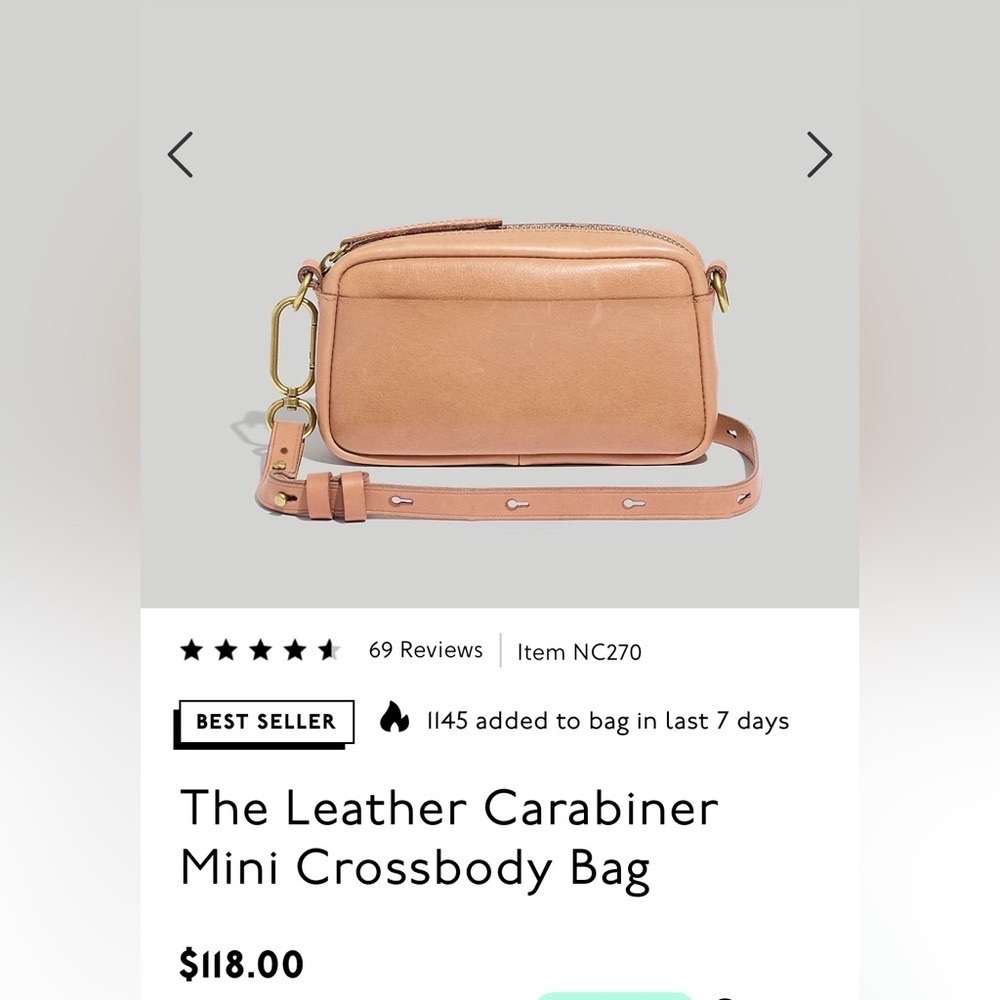 The Leather Carabiner Mini Crossbody Bag in Warm Hickory